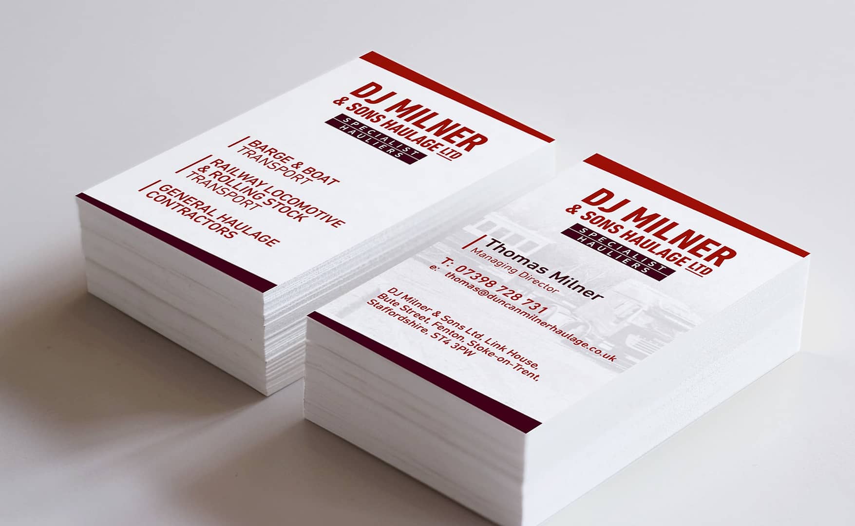 Graphic Design and Branding Services DJ Milner Haulage Business Card Design